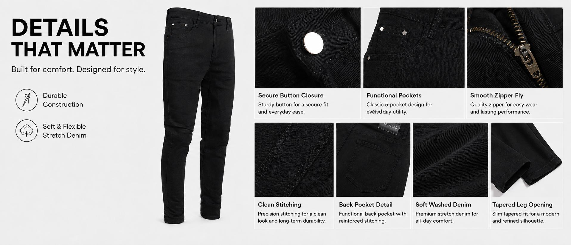 JUNBAOSS Menswear Men's Stretchy Skinny Denim Jeans - Elastized Comfort Waist, Distressed Ripped, Slim Tapered Leg, Full-Length Cotton Pants with Zipper, Classic Personalized Design, Hipster, Stylish