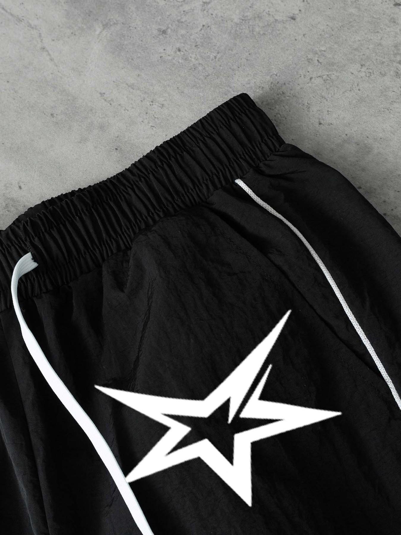 Stars Pattern Casual Set Short Sleeve Zipper Shirt + Gym Shorts Two-Piece Set, Breathable Comfort Spring Summer Daily Wear Activewear Set