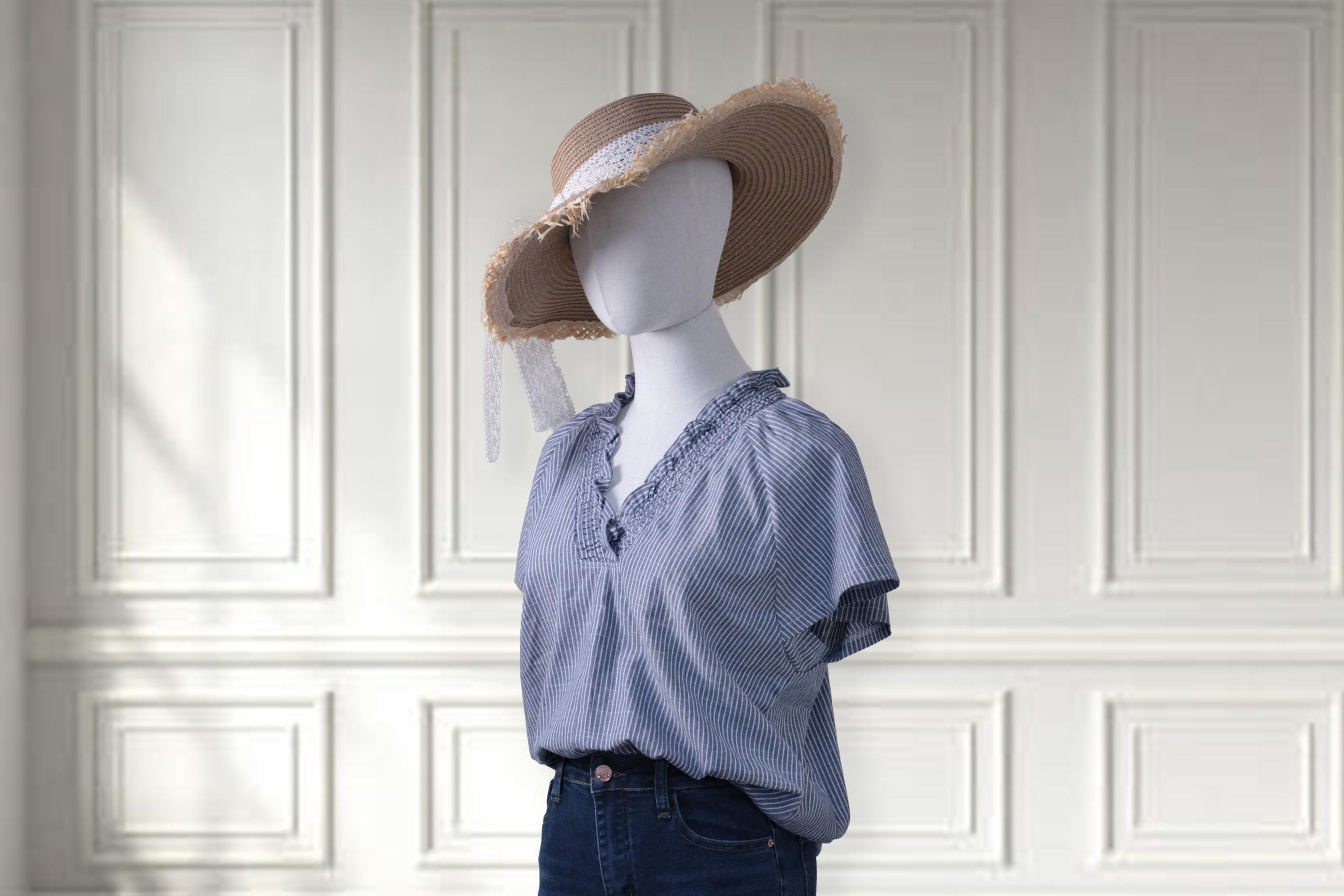 Sage Vell Blue White Striped Ruffle Neck Blouse Breathable Summer Style, Effortless Casual Chic Top, Fresh Womenswear For moms Teachers Students Sage Vell Blue White Striped Ruffle Neck Blouse Breathable Summer Style, Effortless Casual Chic Top, Fresh Womenswear For moms Teachers Students