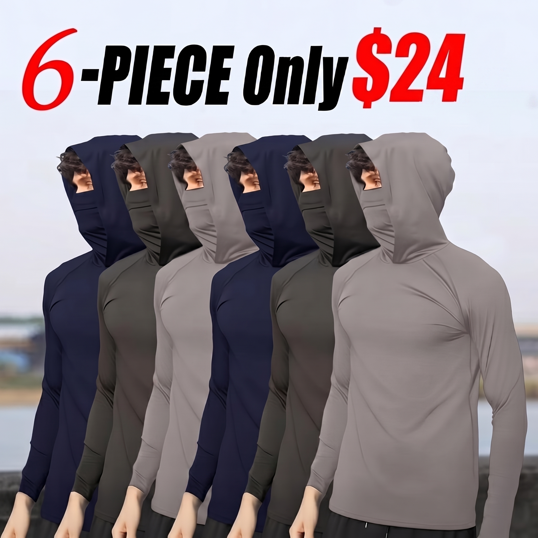 📌📌6-Piece Men's Casual Hoodie Pullovers UPF Sun Protection Soft Breathable