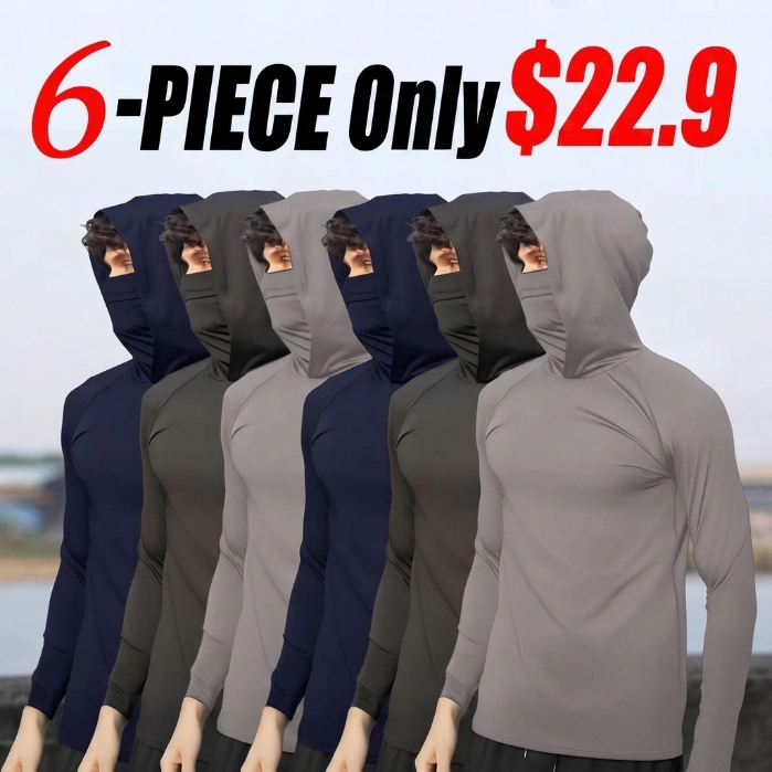 📌📌6-Piece Men's Casual Hoodie Pullovers UPF Sun Protection Soft Breathable