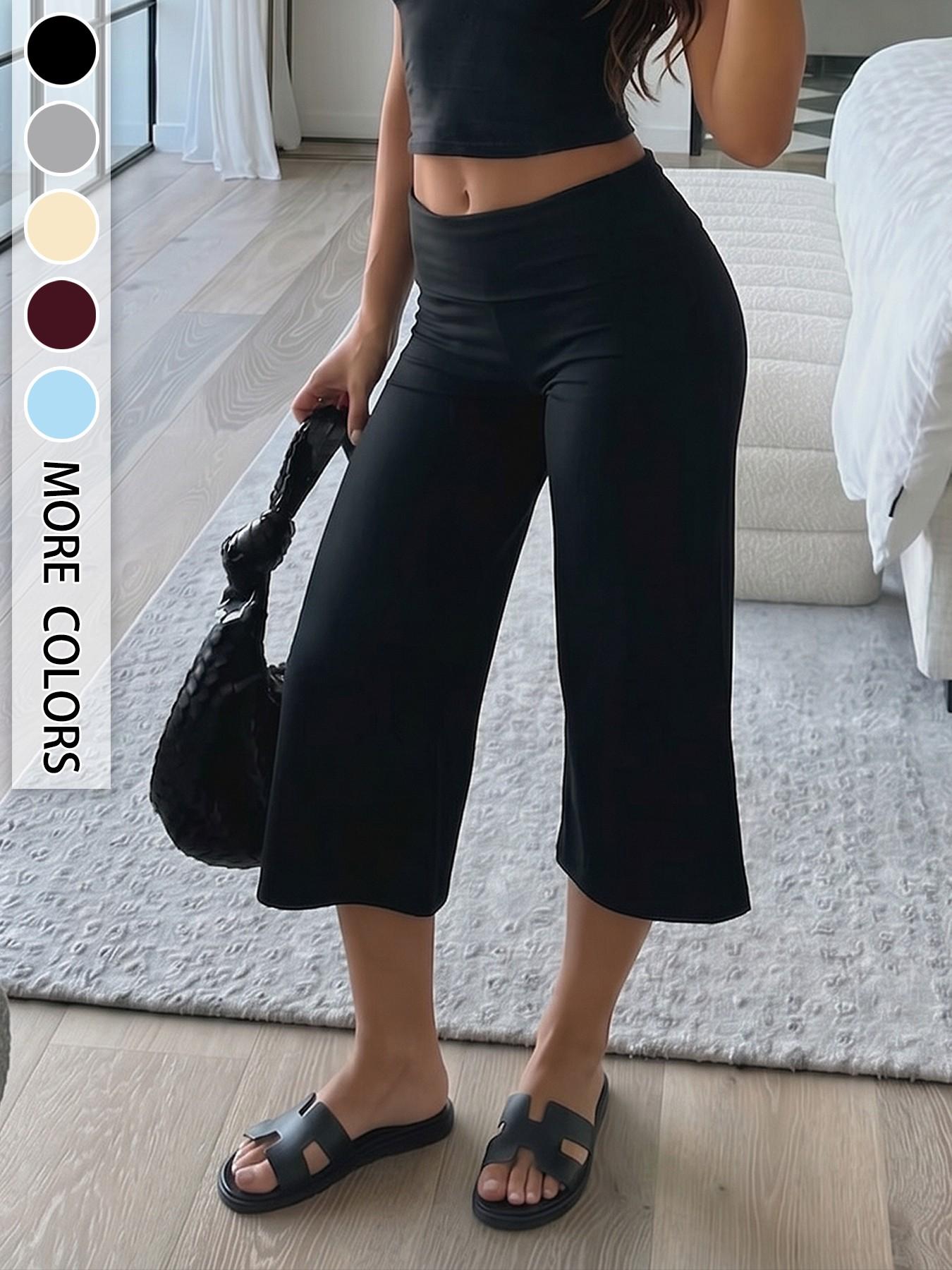 Soft Stretchy Women's Capri Pants, Basic American Casual Style Bottoms, High Elasticity Breathable Comfort Fabric, Slimming Fit, Ideal for Daily Wear & Yoga