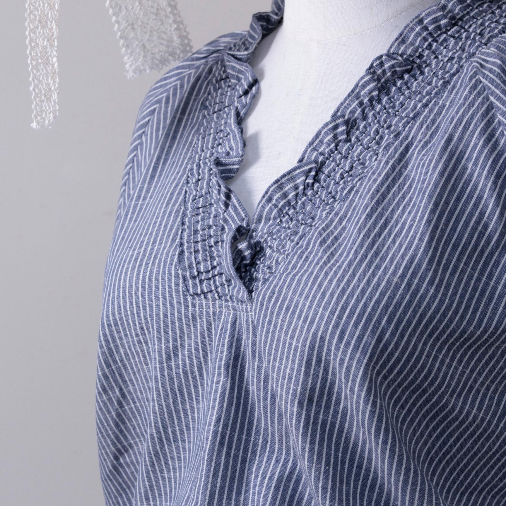 Sage Vell Blue White Striped Ruffle Neck Blouse Breathable Summer Style, Effortless Casual Chic Top, Fresh Womenswear For moms Teachers Students Sage Vell Blue White Striped Ruffle Neck Blouse Breathable Summer Style, Effortless Casual Chic Top, Fresh Womenswear For moms Teachers Students