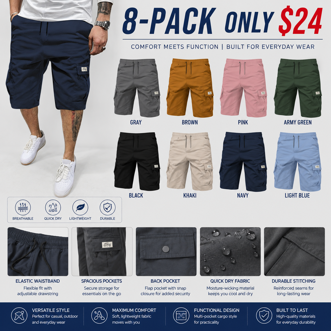 💝Men's Multi-Pocket Cargo Shorts Casual Streetwear Set