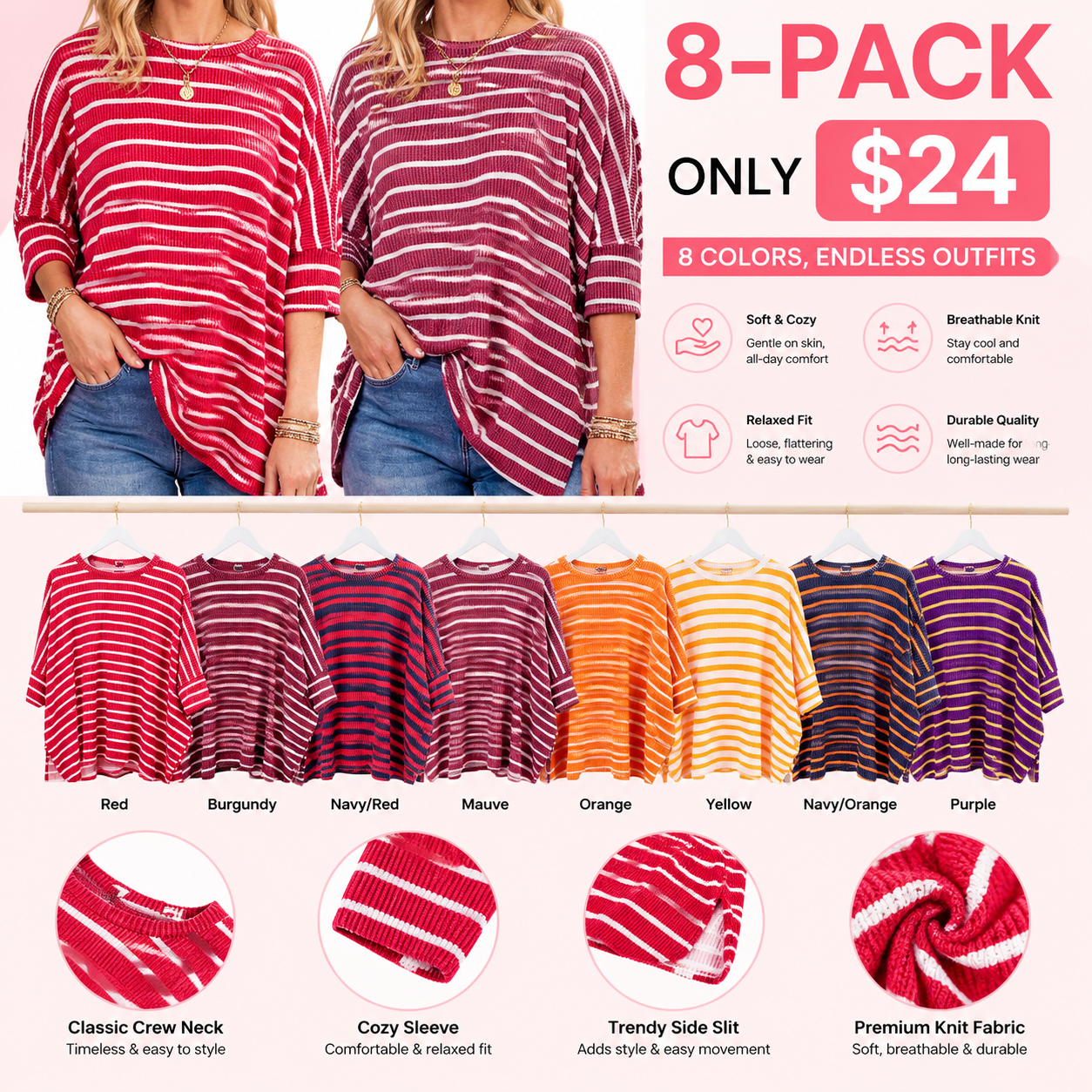 🔥Last Day 90% OFF🔥Raised Rib Easy Fit Top