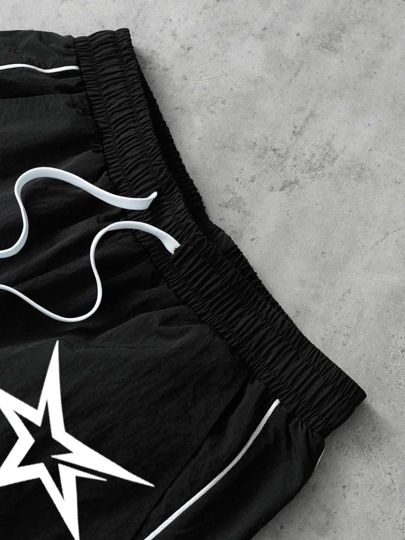 Stars Pattern Casual Set Short Sleeve Zipper Shirt + Gym Shorts Two-Piece Set, Breathable Comfort Spring Summer Daily Wear Activewear Set
