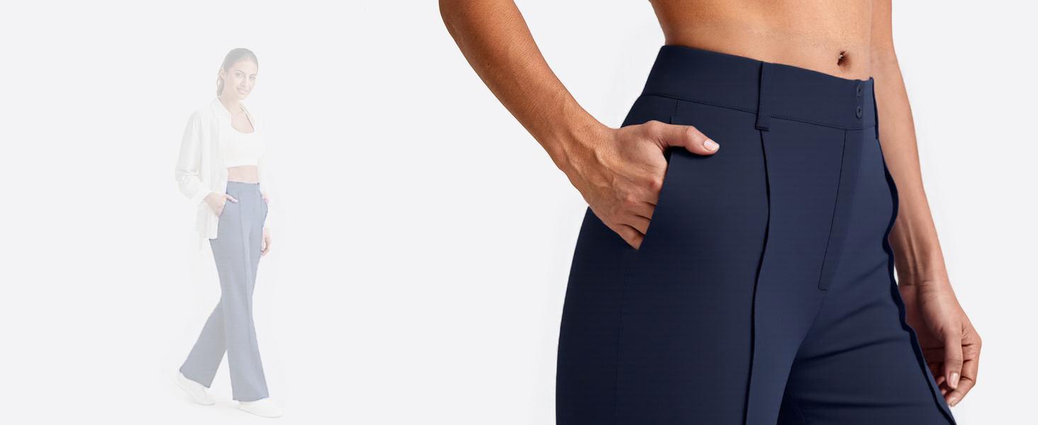 JEKAOYI Women's High-Rise Straight Leg Ponte Yoga Pants - Women's Clothes, Chic Pull-On Work Pants, Machine Washable, Lightweight Stretch, Full-Length, Side Pockets, 80% Polyester 20% Spandex Bottoms