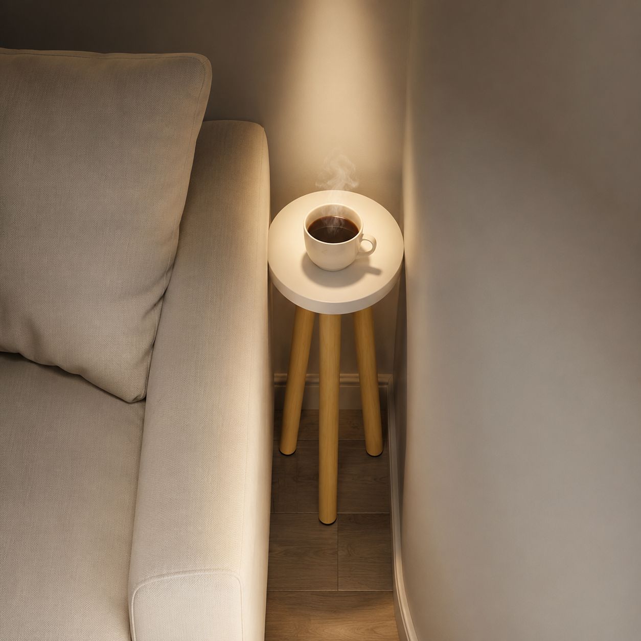 Modern multi-functional small round table in living room