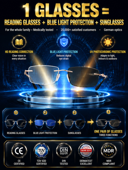 Titanium Frameless Photochromic Blue Light Filter Presbyopic Glasses