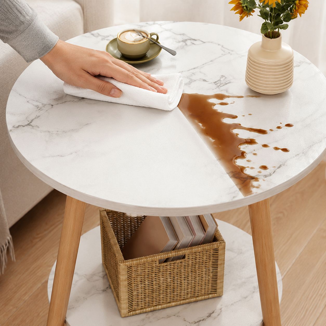 Compact bedside table with storage drawer