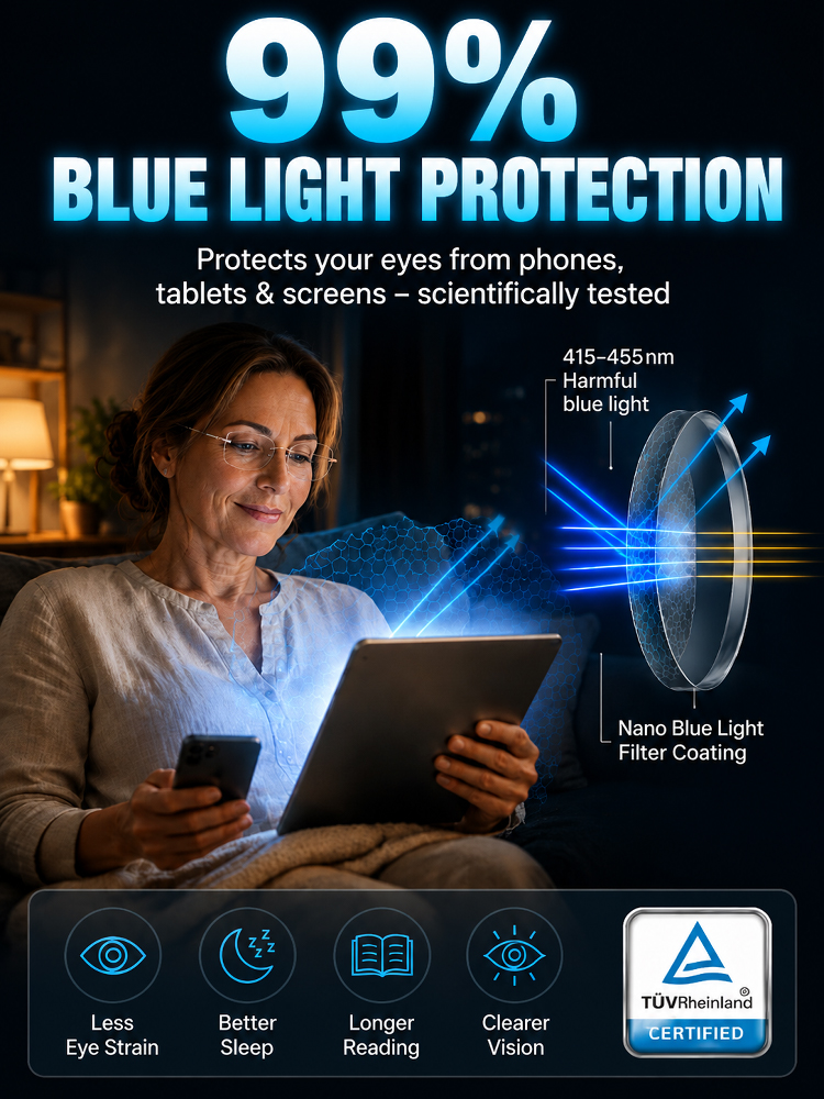 Titanium Frameless Photochromic Blue Light Filter Presbyopic Glasses
