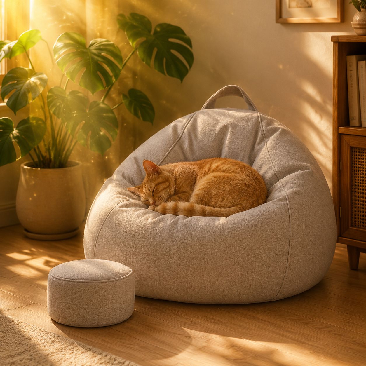 Plush bean bag sofa with ergonomic support