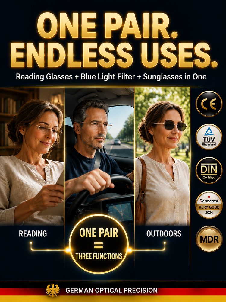 Titanium Frameless Photochromic Blue Light Filter Presbyopic Glasses