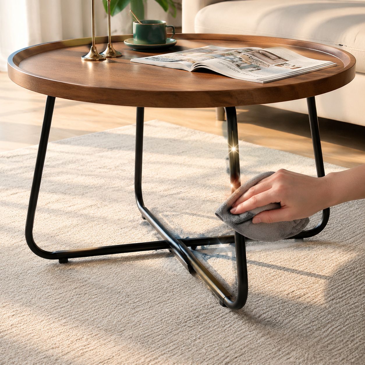 Contemporary Nordic coffee table with gold accents
