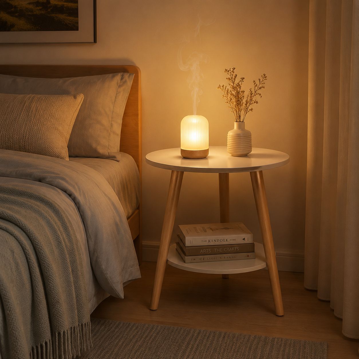 Modern nightstand with solid wood legs for bedroom