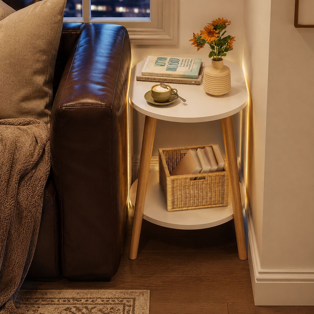 Bedroom Bedside Table Small Storage Cabinet with Solid Wood Legs