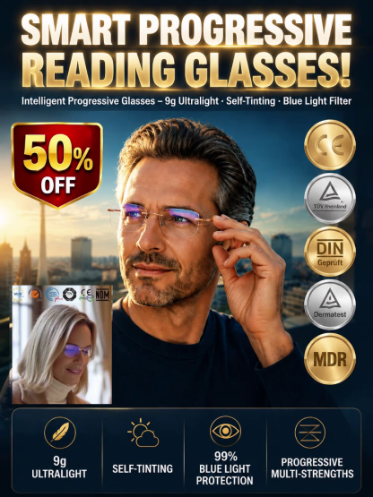Titanium Frameless Photochromic Blue Light Filter Presbyopic Glasses