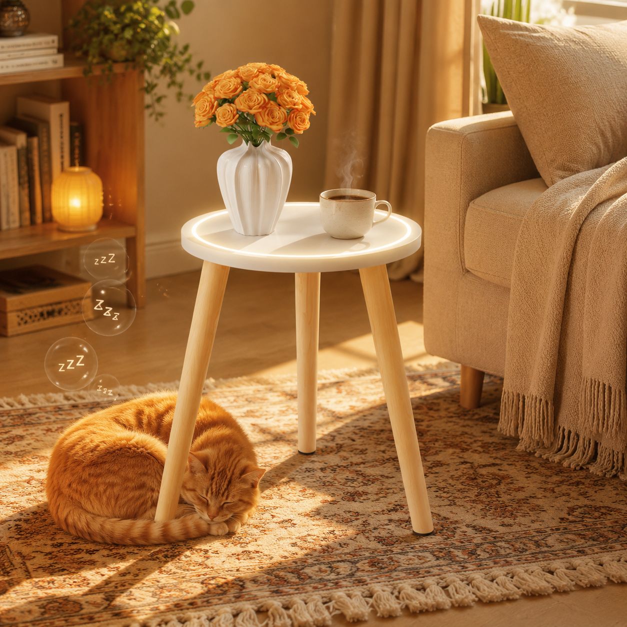 Stylish side table with plants in balcony setting