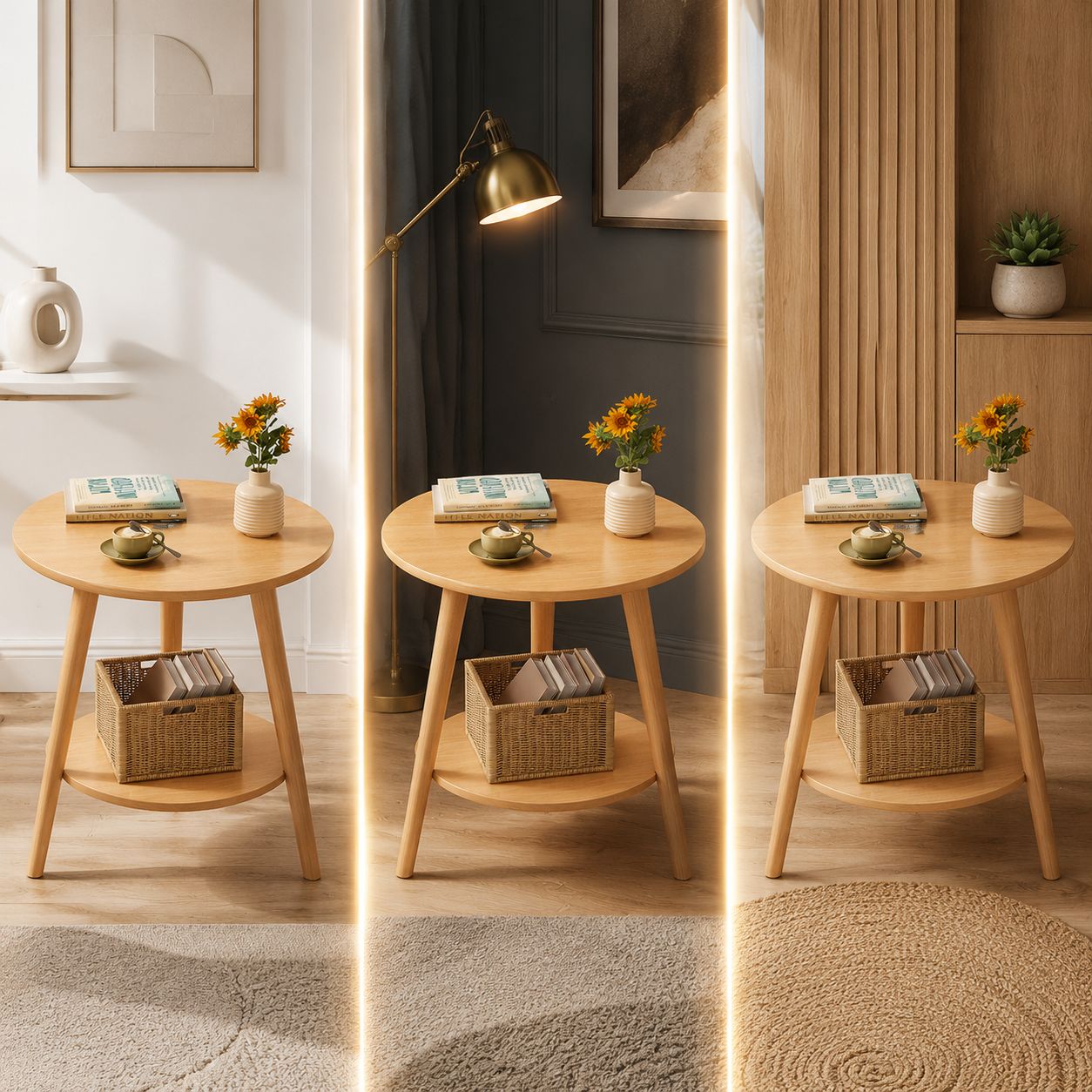 Bedroom side table with solid wood base