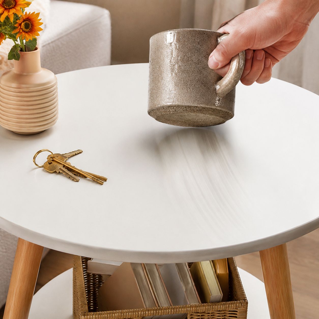 Elegant storage cabinet nightstand with wood legs