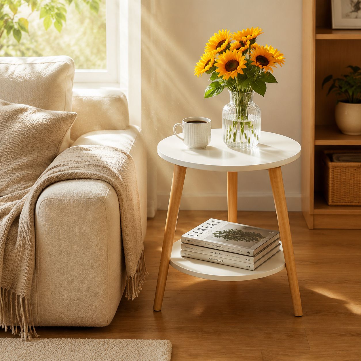 Bedroom Bedside Table Small Storage Cabinet with Solid Wood Legs