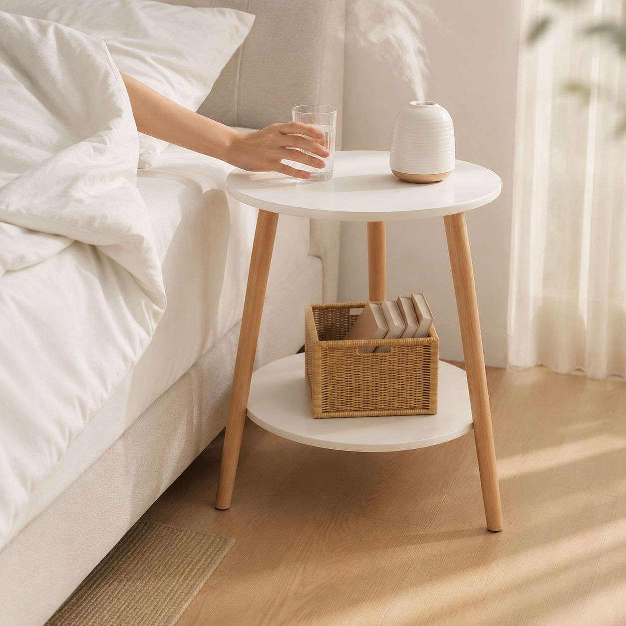 Space-saving bedside table for small bedrooms