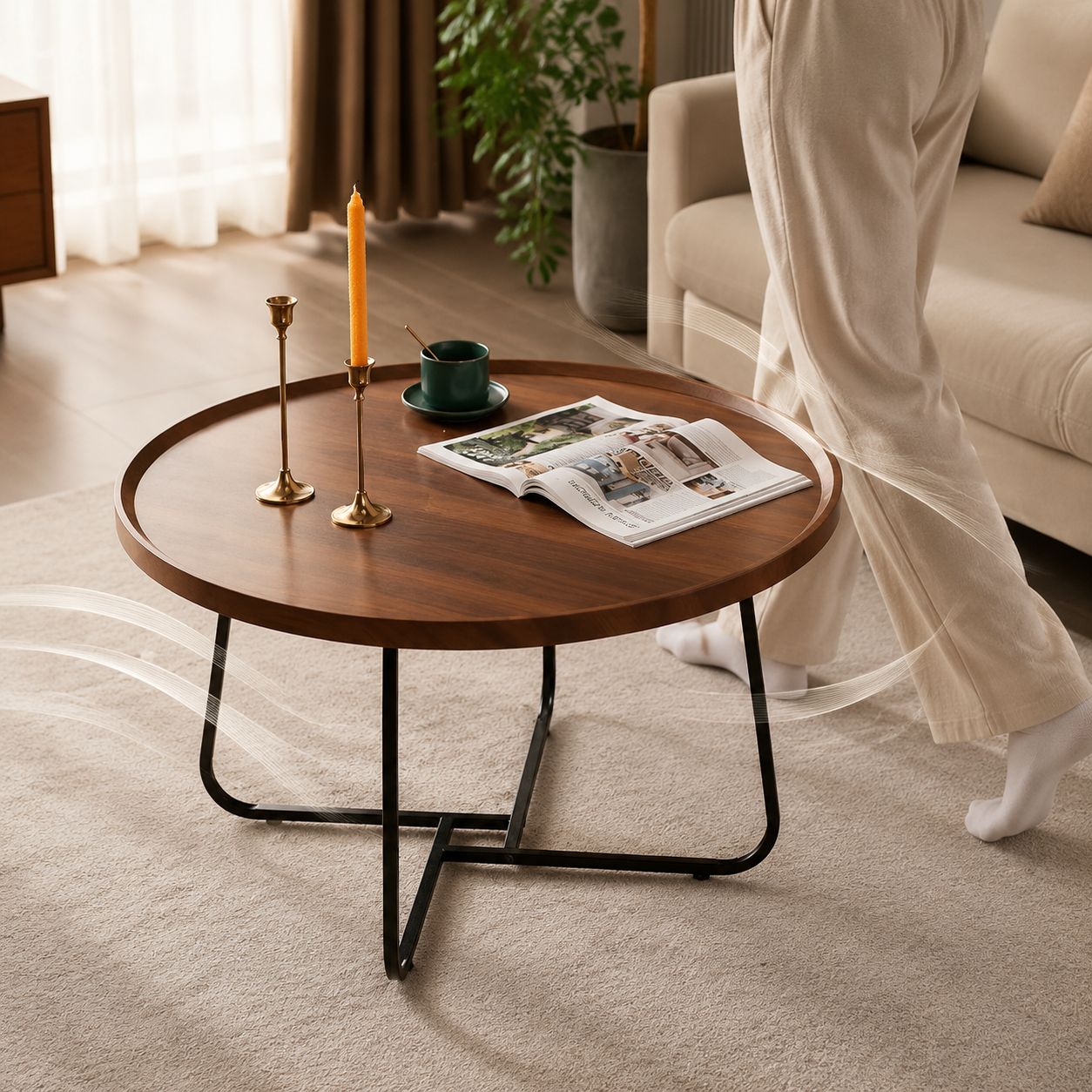 Sleek and modern Nordic coffee table close-up