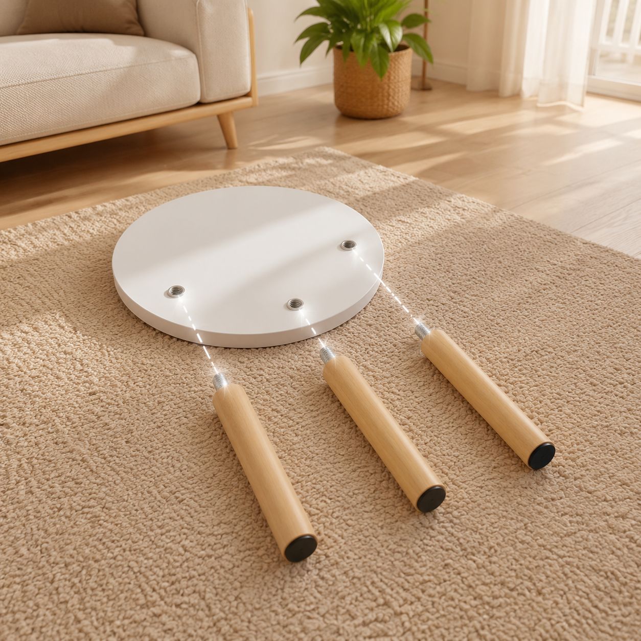 Compact round table holding coffee and books