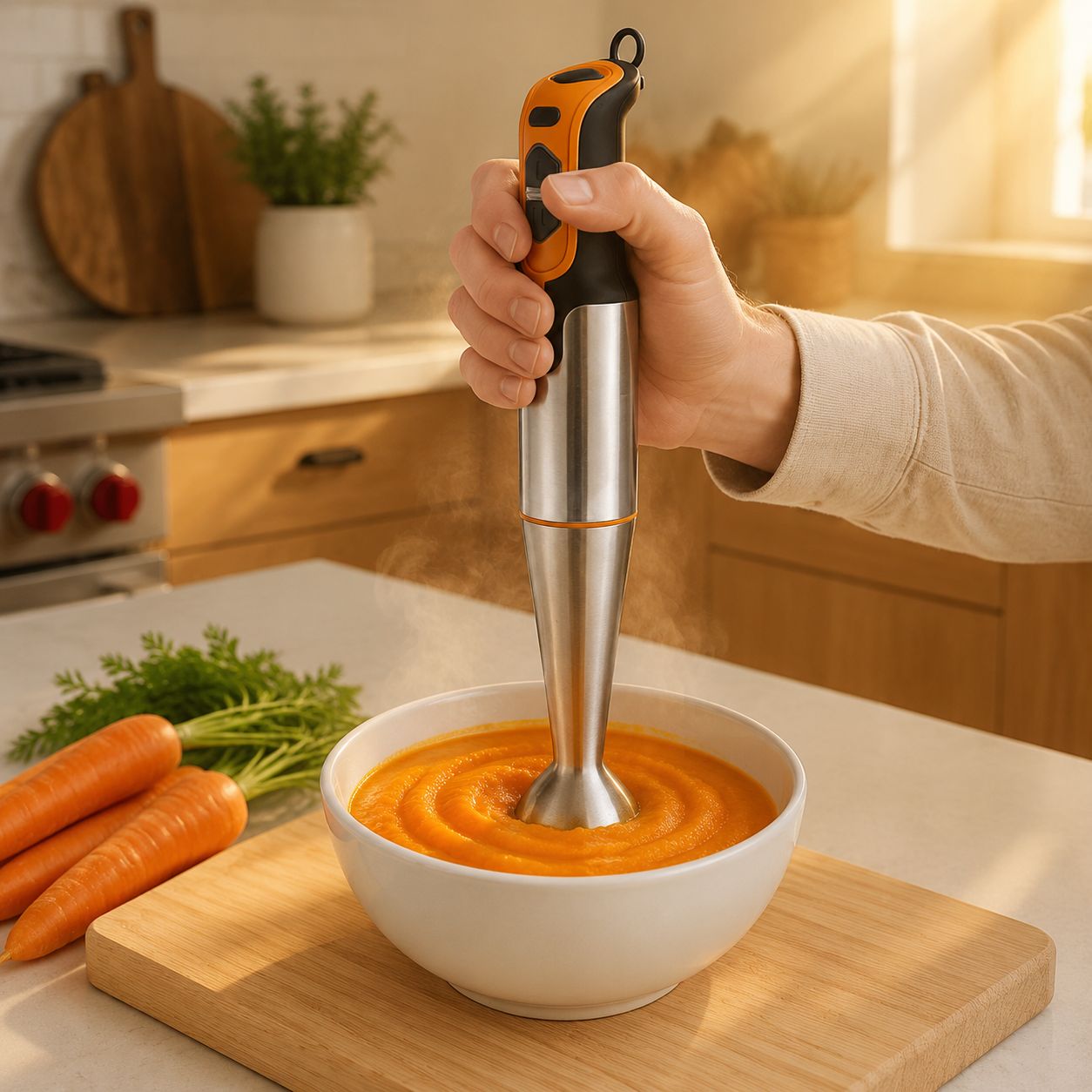 Compact household multi-purpose mixer on kitchen counter