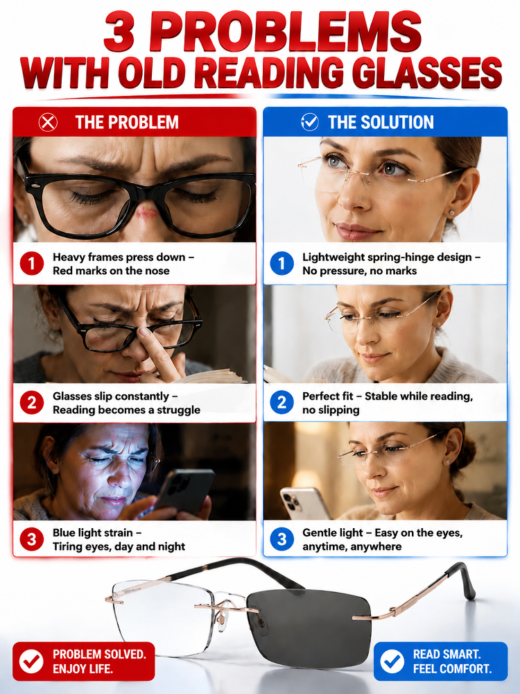 Titanium Frameless Photochromic Blue Light Filter Presbyopic Glasses