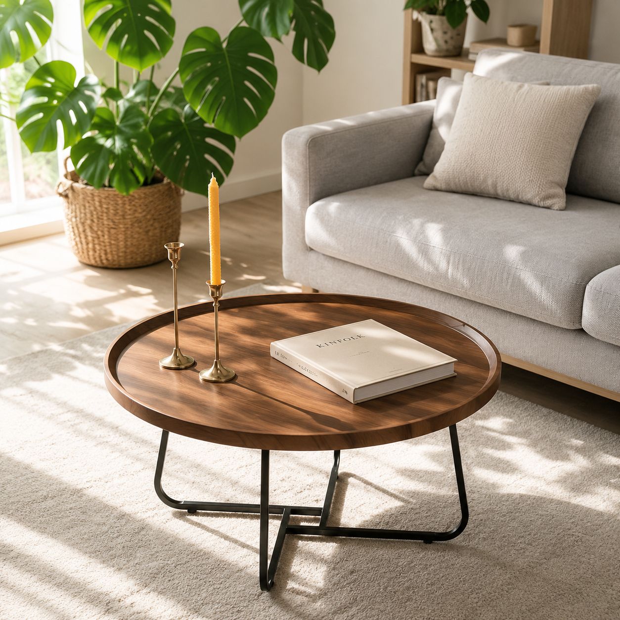 Modern minimalist coffee table with metal legs