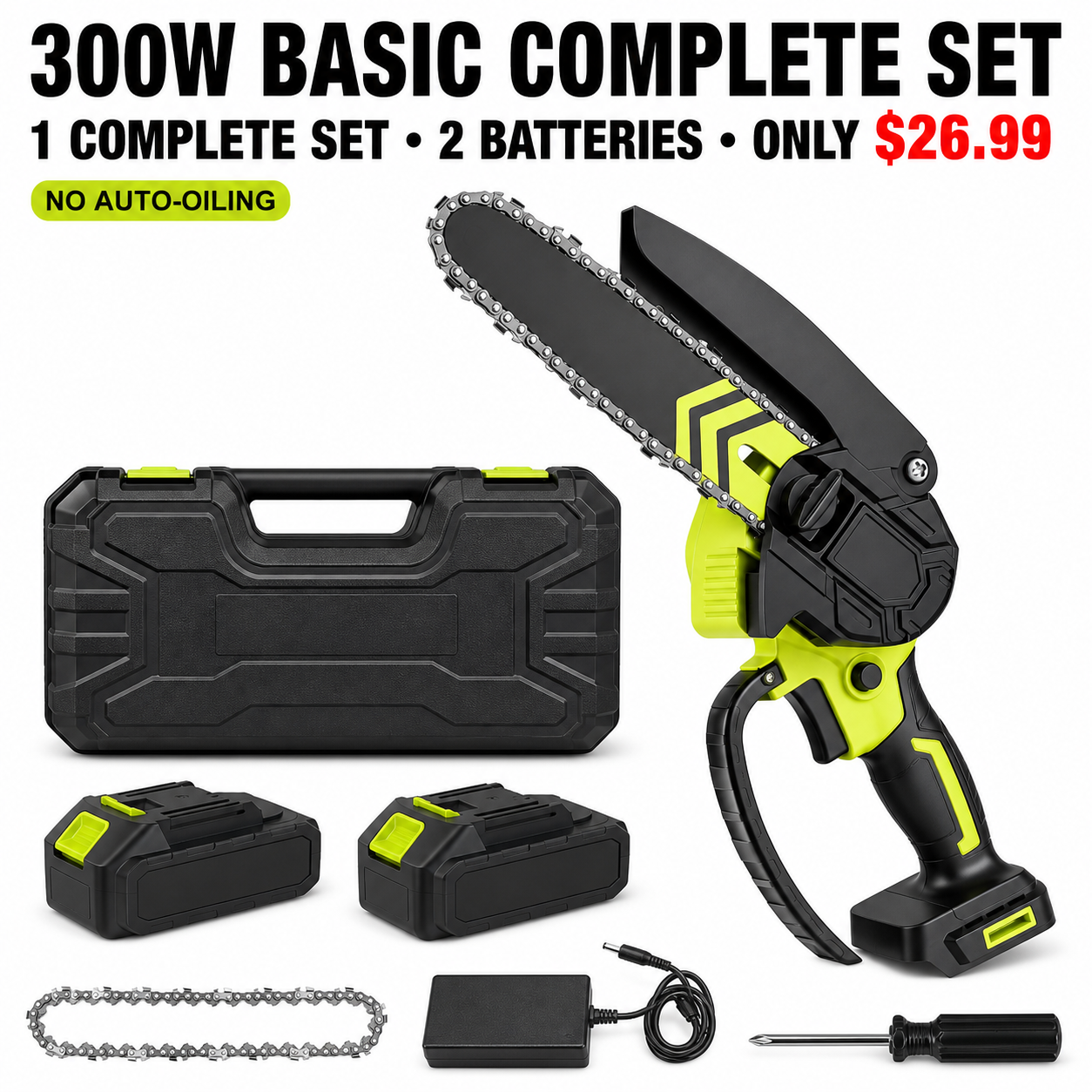 300W Basic Complete Set - 1 Chainsaw and 2 Batteries - Only $26.99