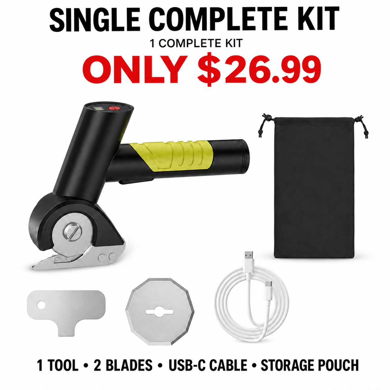 Single Complete Kit - Cordless Electric Scissors with 2 Safety Blades and Storage Pouch - Only $26.99