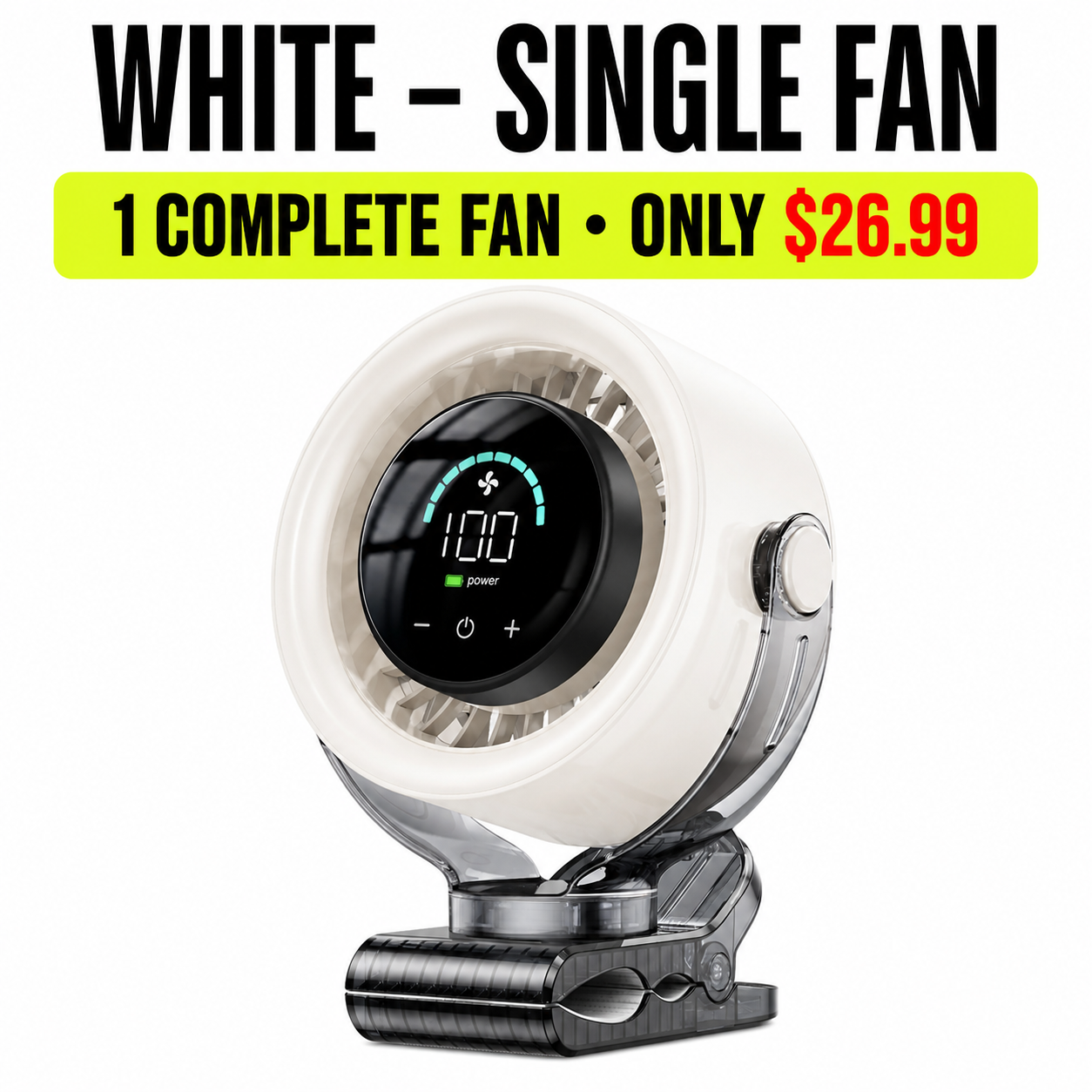 White Single Fan - 1 Complete Fan - Only $26.99