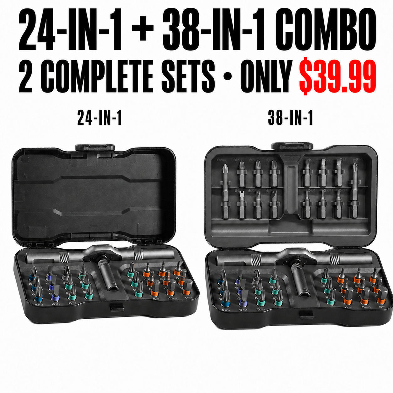 24-in-1 and 38-in-1 Combo - 2 Complete Tool Kits - Only $39.99