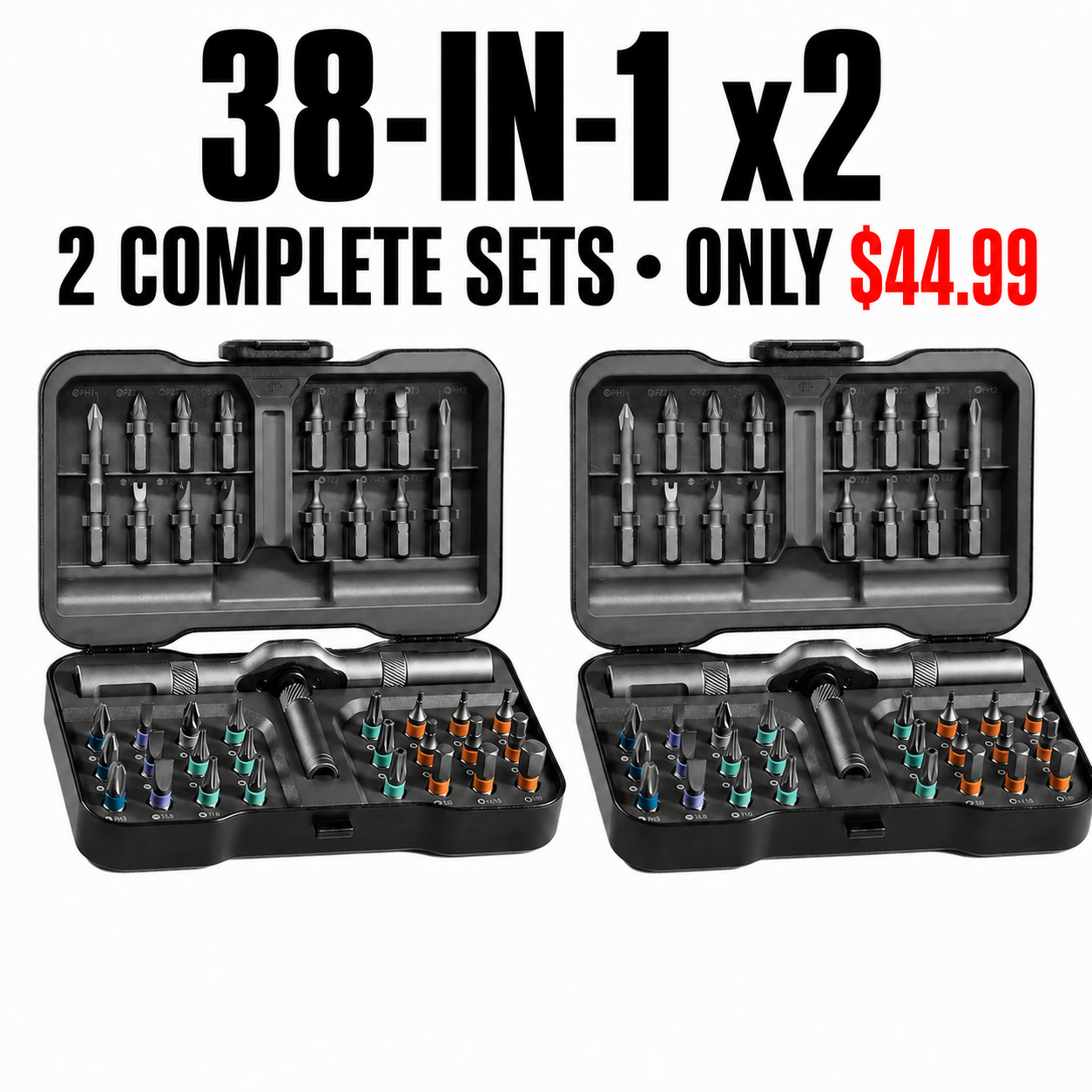 38-in-1 x2 Complete Sets - 2 Complete Tool Kits - Only $44.99