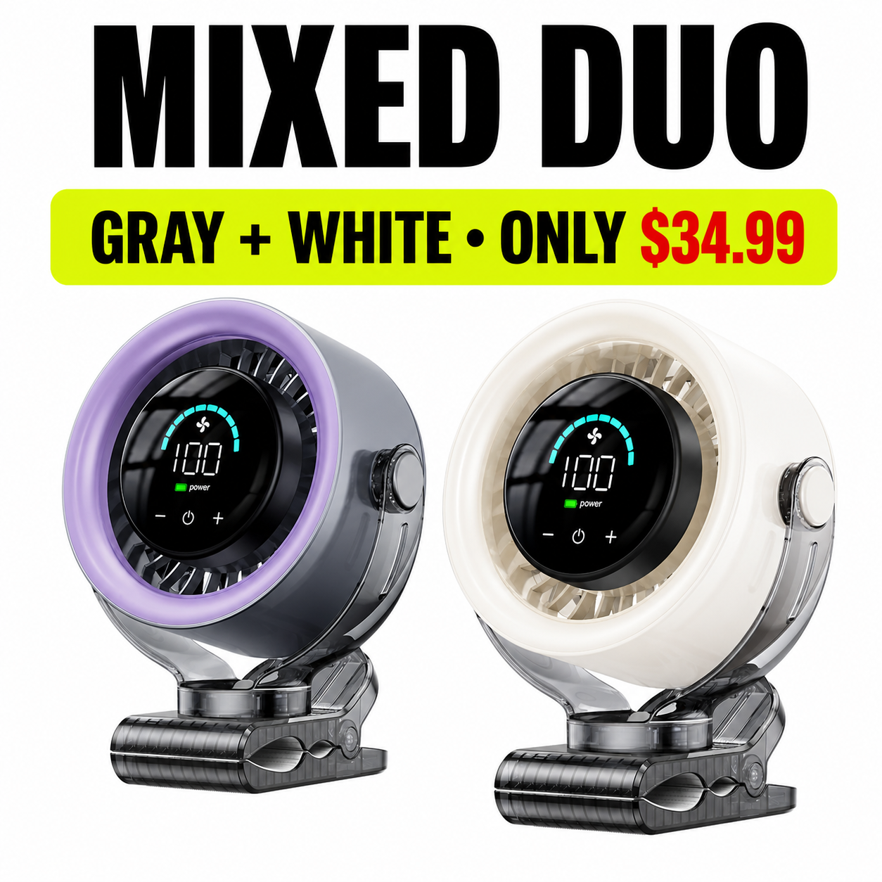 Mixed Duo Gray and White - 2 Complete Fans - Only $34.99