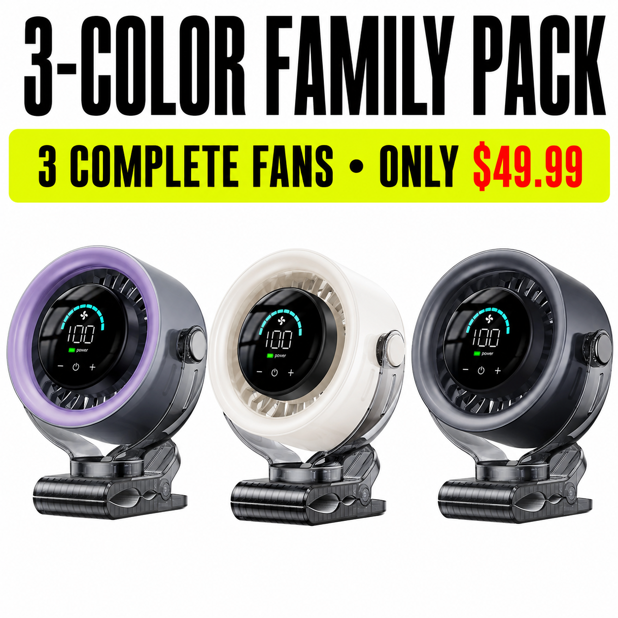 3-Color Family Pack - 3 Complete Fans - Only $49.99