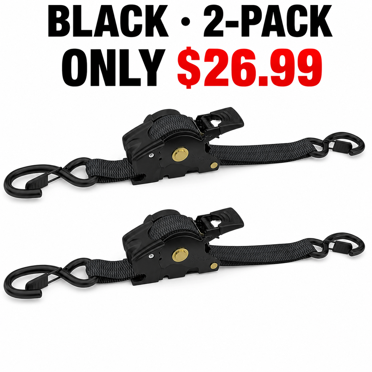 Black 2-Pack 1-Inch Retractable Ratchet Straps - $26.99