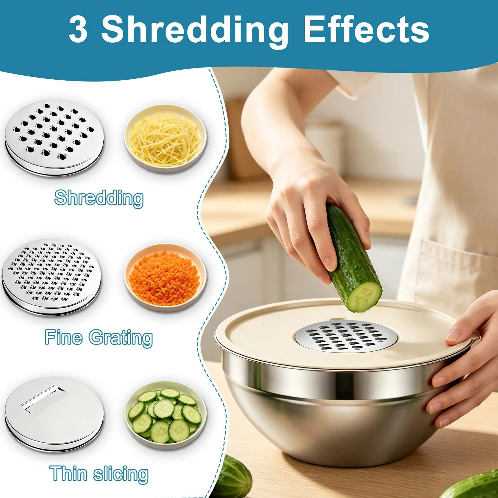 Three Grater Inserts for Slicing, Shredding and Grating