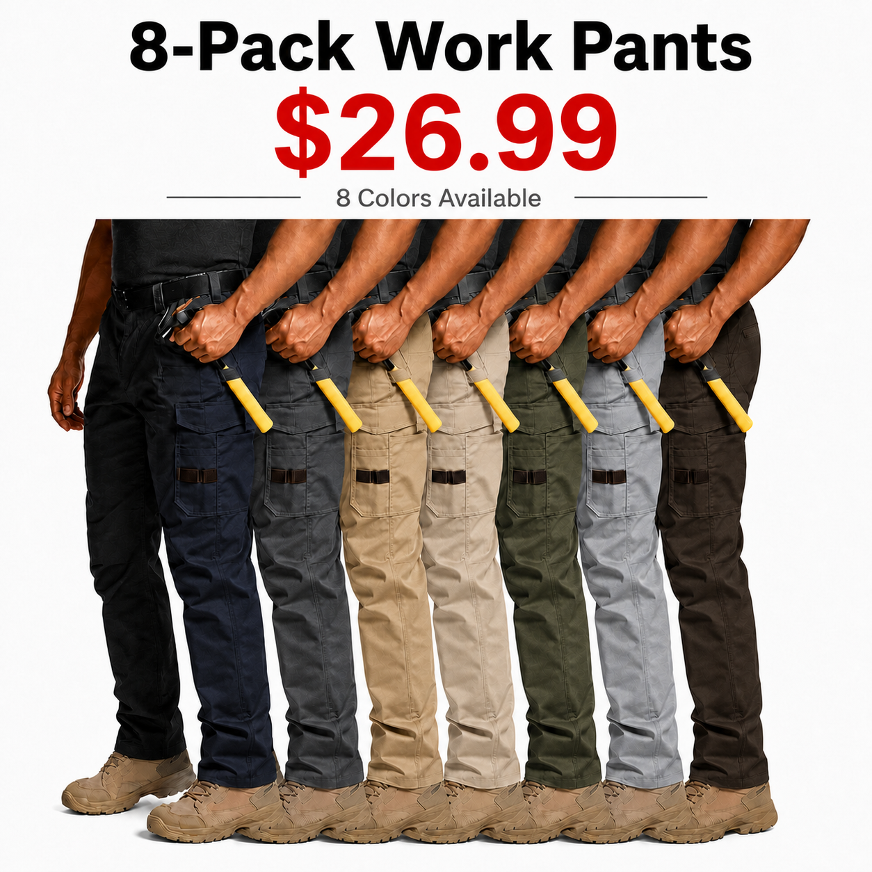 🔥8-PACK Today Only $26.99🔥Men's Ripstop Work Pants,Water Resistant Outdoor Tactical Pants