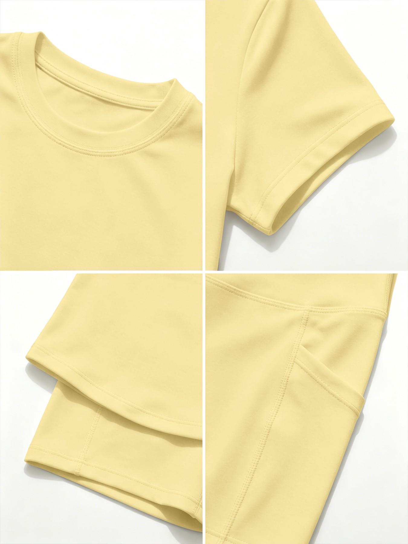 Women's Plain Color Set, Basic Versatile T-Shirt Top, Fashion Multi-Purpose High Waist Sporty Shorts, Yoga Fitness, Date Night Wear, Soft Breathable Sportswear