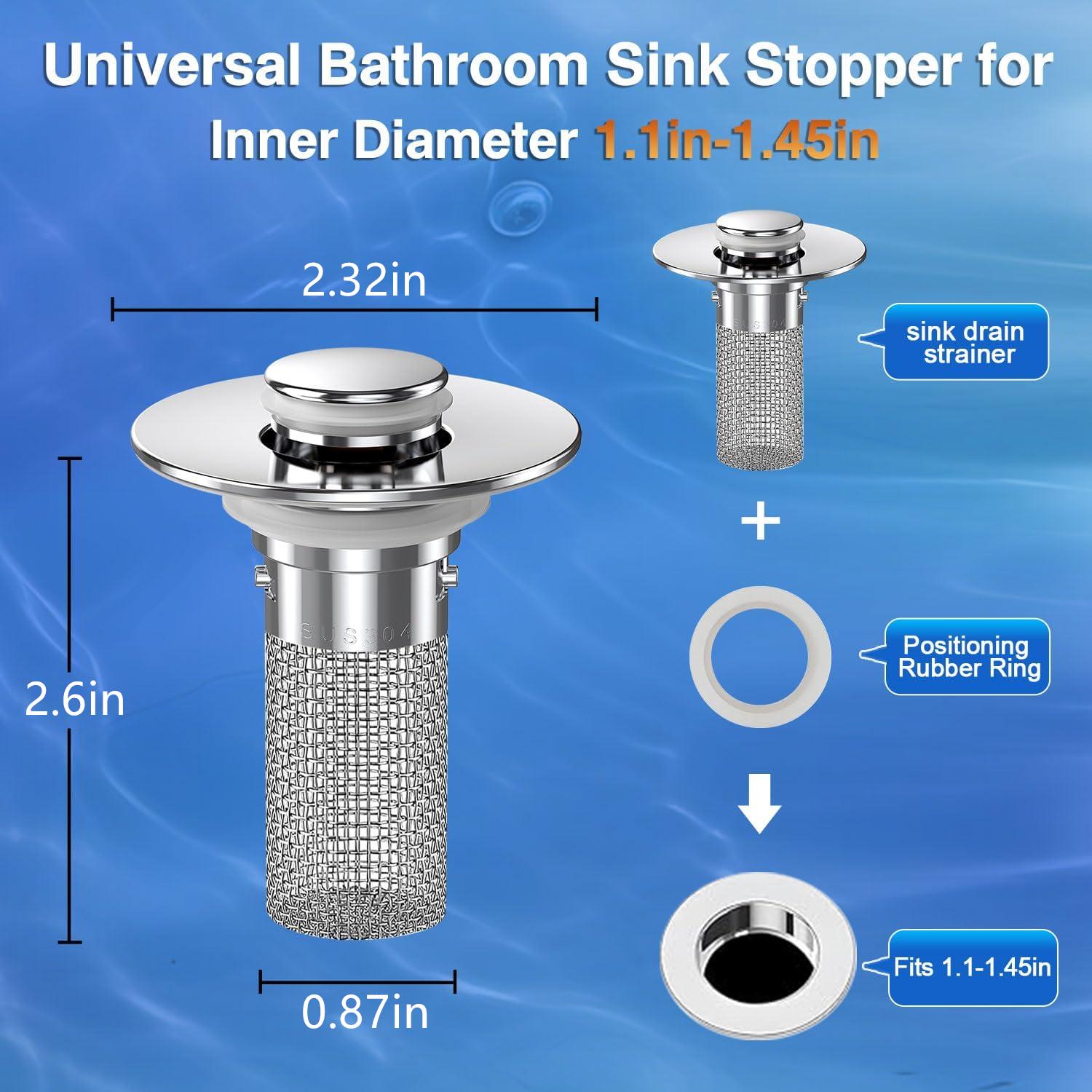 Stainless Steel Modern Rustproof Mesh Tub Drain Stopper with Bouncing Core & Brass Pop-Up Plug, High-Pressure Handheld Shower Head for Bathroom Home Supplies, Rustproof Drain Stoppers