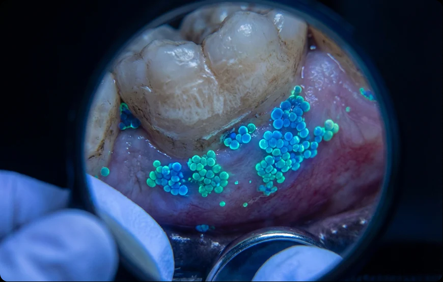 Illustration of bacteria around teeth