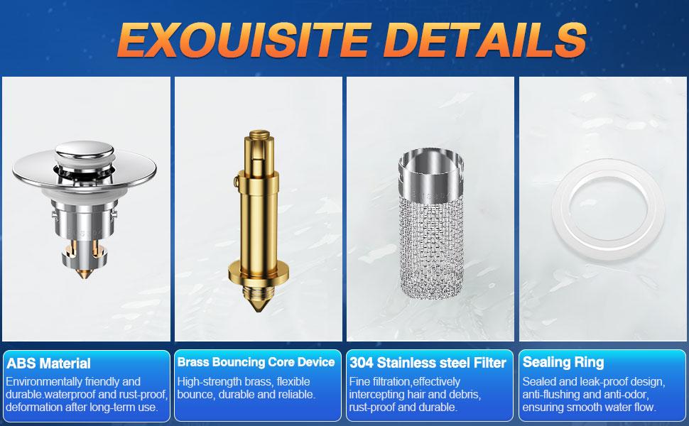 Stainless Steel Modern Rustproof Mesh Tub Drain Stopper with Bouncing Core & Brass Pop-Up Plug, High-Pressure Handheld Shower Head for Bathroom Home Supplies, Rustproof Drain Stoppers