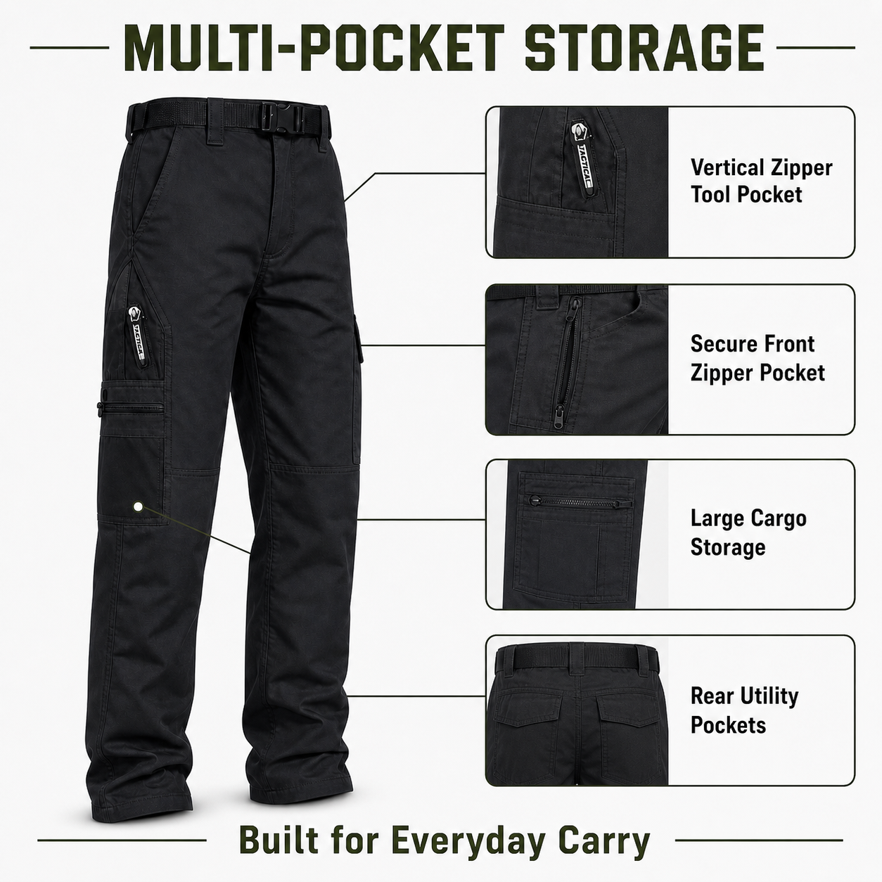 Tactical cargo pants multi-pocket storage detail image
