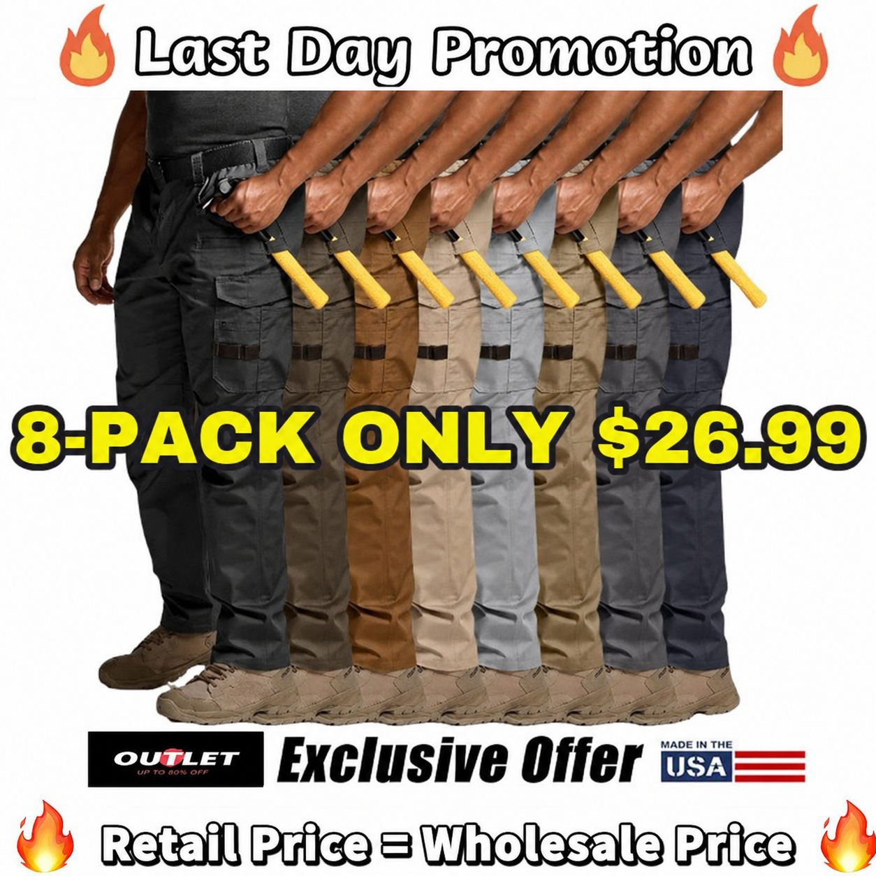 🔥8-PACK Only $26.99🔥Men's Ripstop Work Pants,Water Resistant Outdoor Tactical Pants