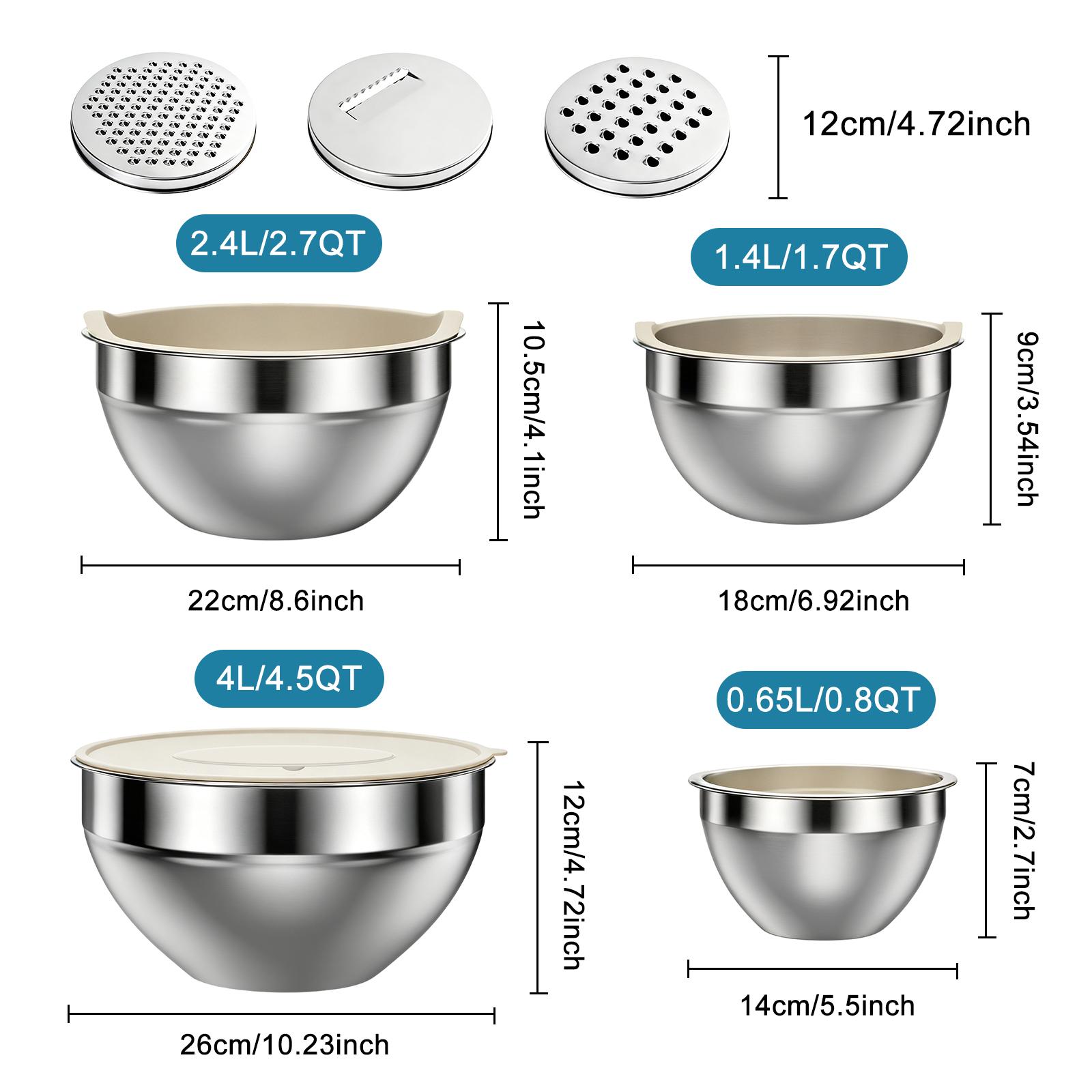 Four-Piece Stainless Steel Mixing Bowl Set with Lids and Grater Inserts