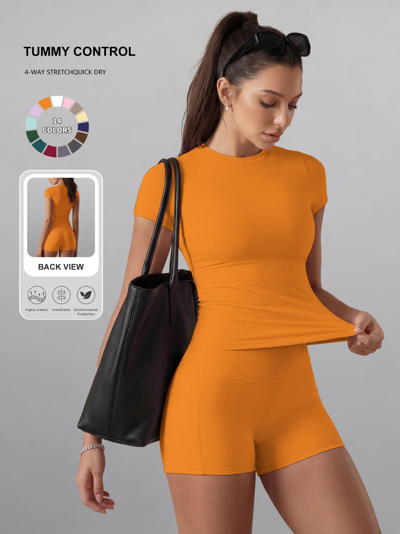 Women's Plain Color Set, Basic Versatile T-Shirt Top, Fashion Multi-Purpose High Waist Sporty Shorts, Yoga Fitness, Date Night Wear, Soft Breathable Sportswear