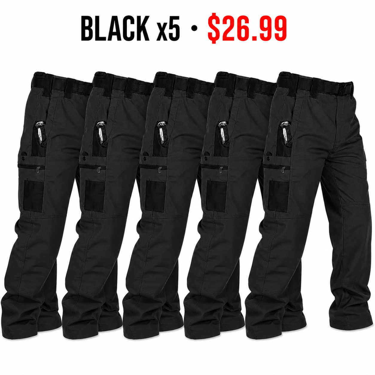 Black x5 tactical cargo pants - 5-Pack $26.99